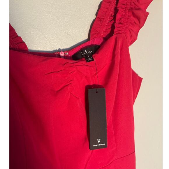 NWT Size S Lulu's Forever My Sweetheart Magenta Ruffle Tank Midi Dress - Picture 5 of 8